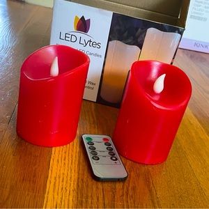 Two RED Pillar WAX CANDLES